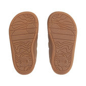 A pair of girls casual shoes by Start-Rite, style Maze, in rose gold leather. Double velcro fastening. View of soles.