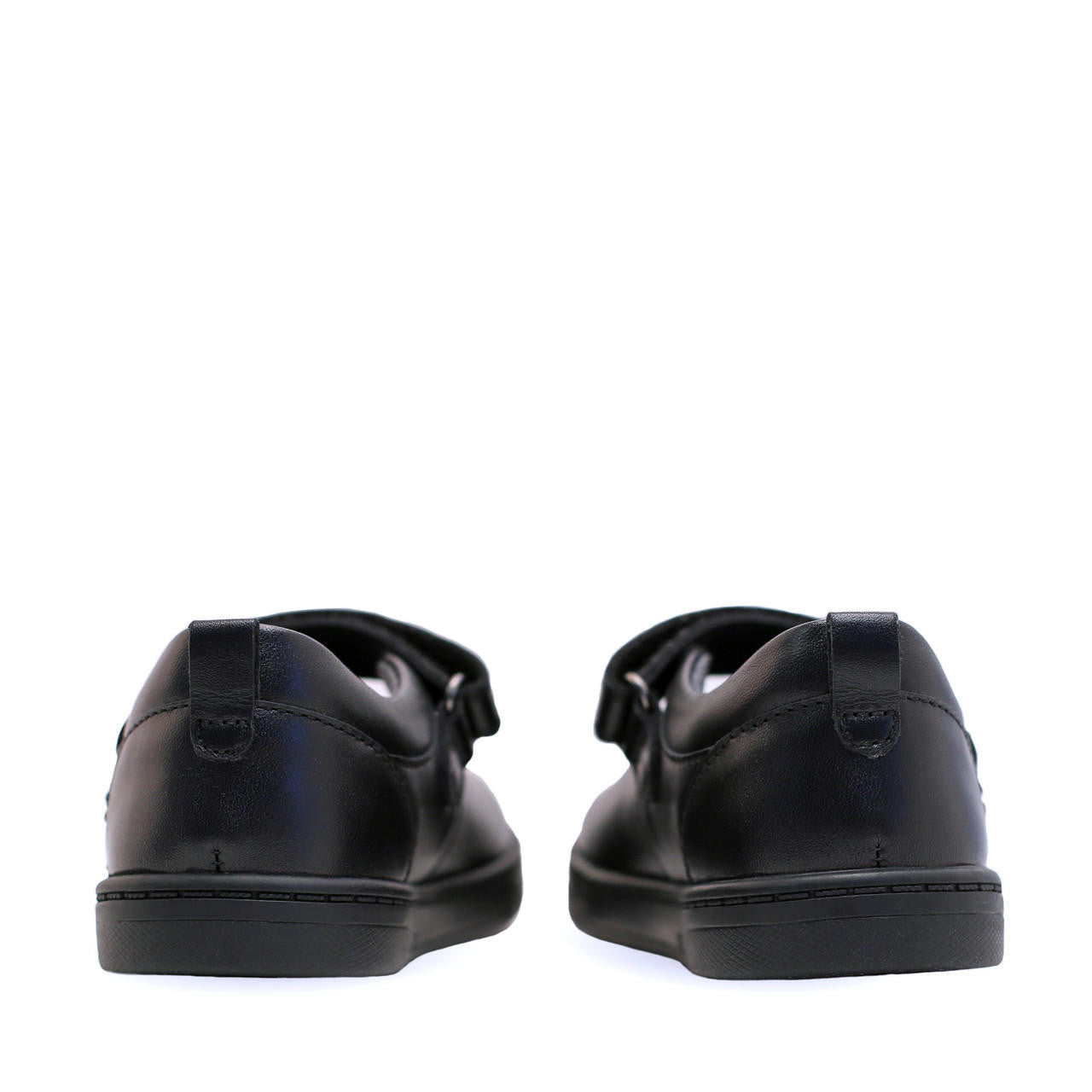 A girls Mary-Jane School shoe by Start-Rite, style Mystery, in black leather with vecro fastening. View of a pair (back).