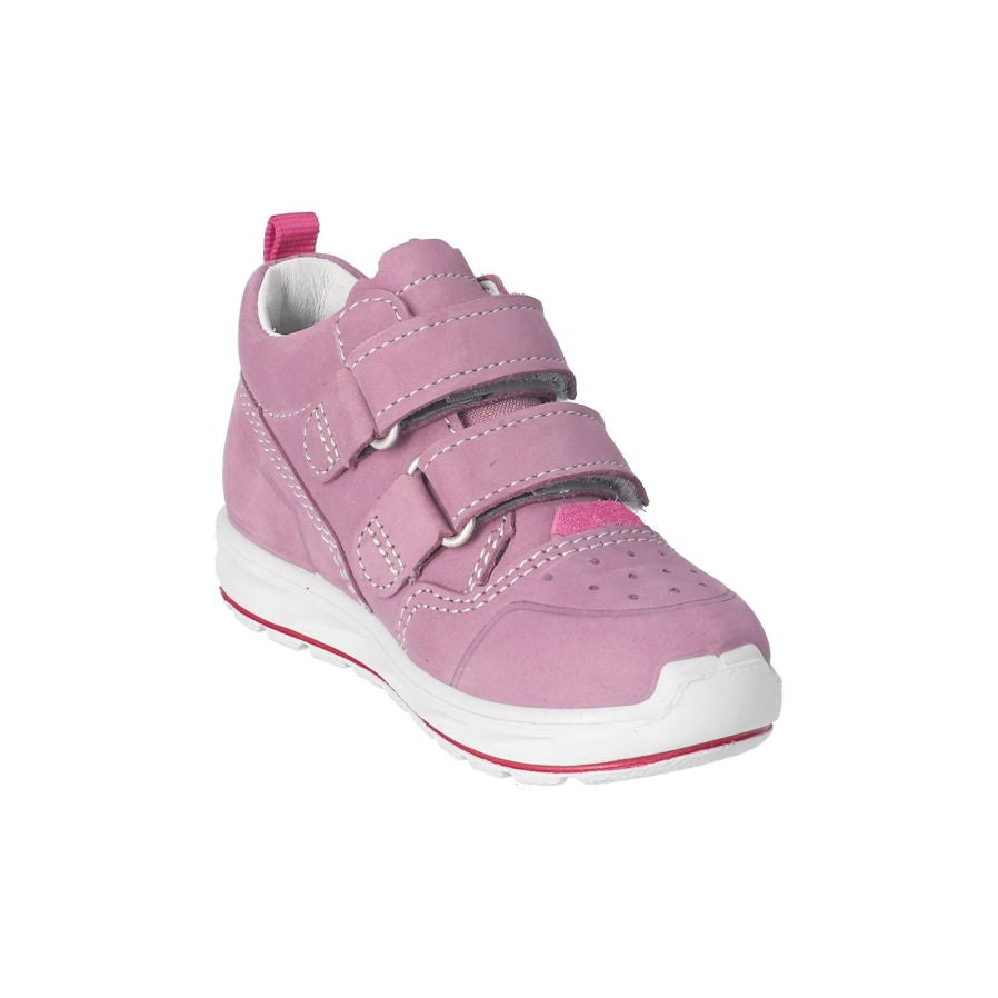 A girls waterproof ankle boot by Ricosta, style Jano, in light purple, double velcro fastening. Left inner side view.