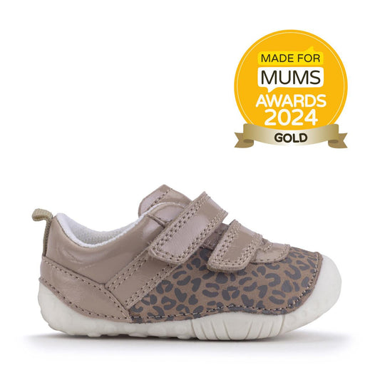 Start-Rite | Little Smile | Girls Velcro Pre Walker | Taupe Patent + Leopard Nubuck