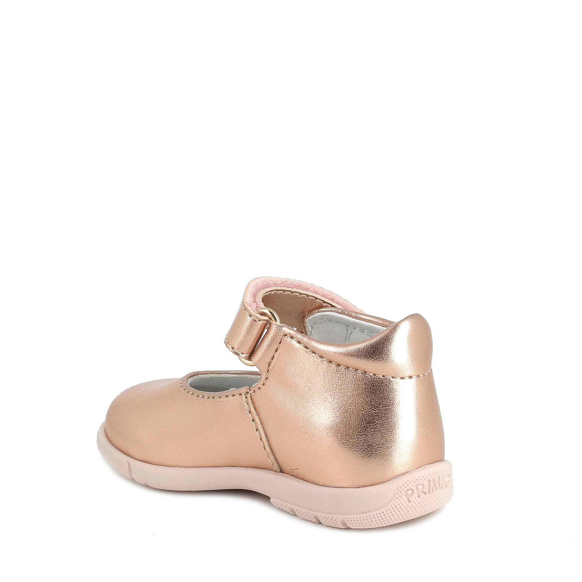 A girls Mary Jane by Primigi, style 4901022 Baby, in rose gold synthetic with velcro fastening. Left angled view.