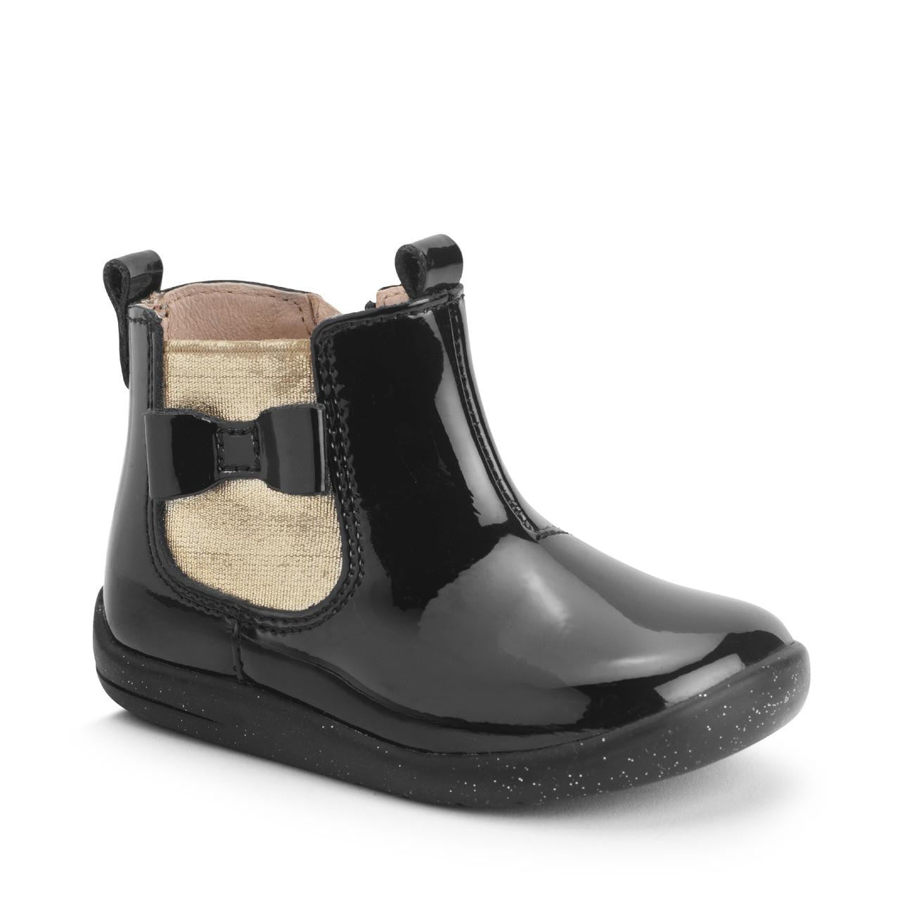 Start-Rite | Wonderland | Girls Chelsea Boot | Black Patent/Gold