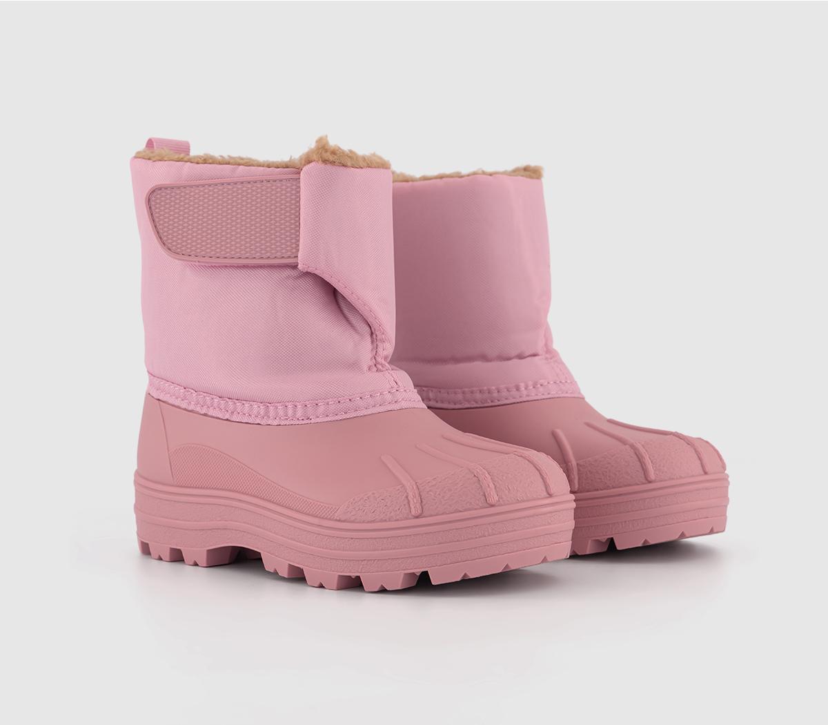 A pair of girls lined snow boots by Igor, style Neu,  in pink with velcro fastening. Right side view.