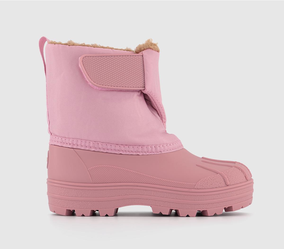 A pair of girls lined snow boots by Igor, style Neu, in pink with velcro fastening. Right side view.