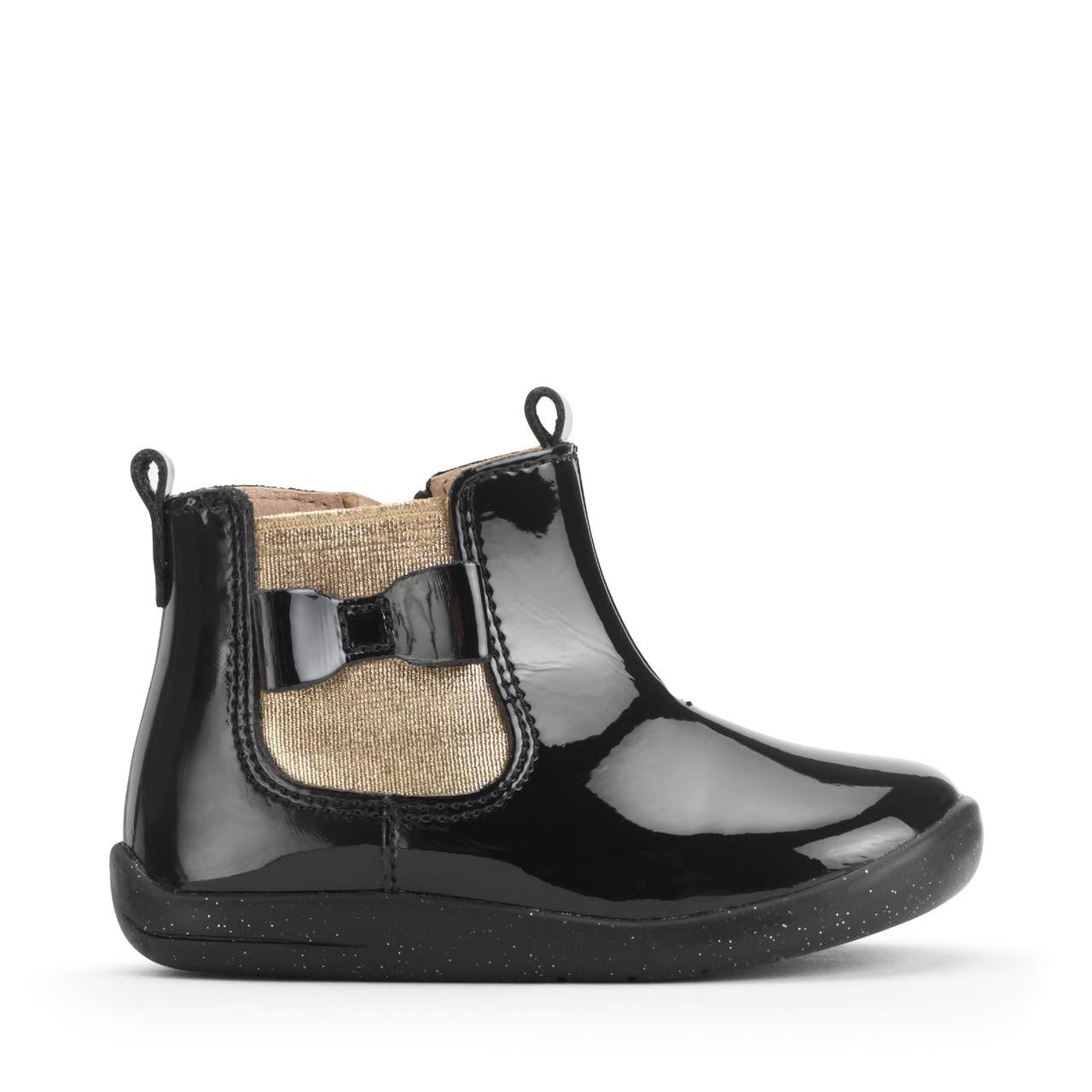 Start-Rite | Wonderland | Girls Chelsea Boot | Black Patent/Gold