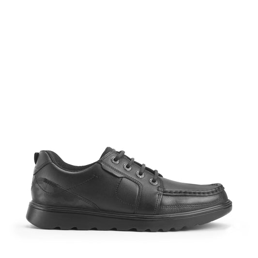 A senior boys school shoe by Start-Rite, style Cadet, in black leather with lace up fastening. Right side view.