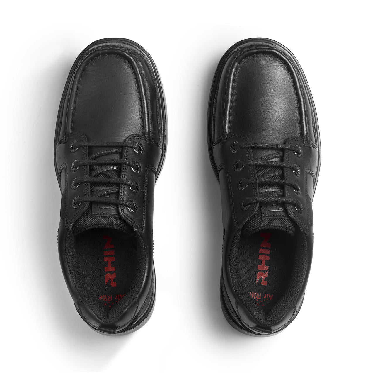 A pair of senior boys school shoes by Start-Rite, style Cadet, in black leather with lace up fastening. Above view.