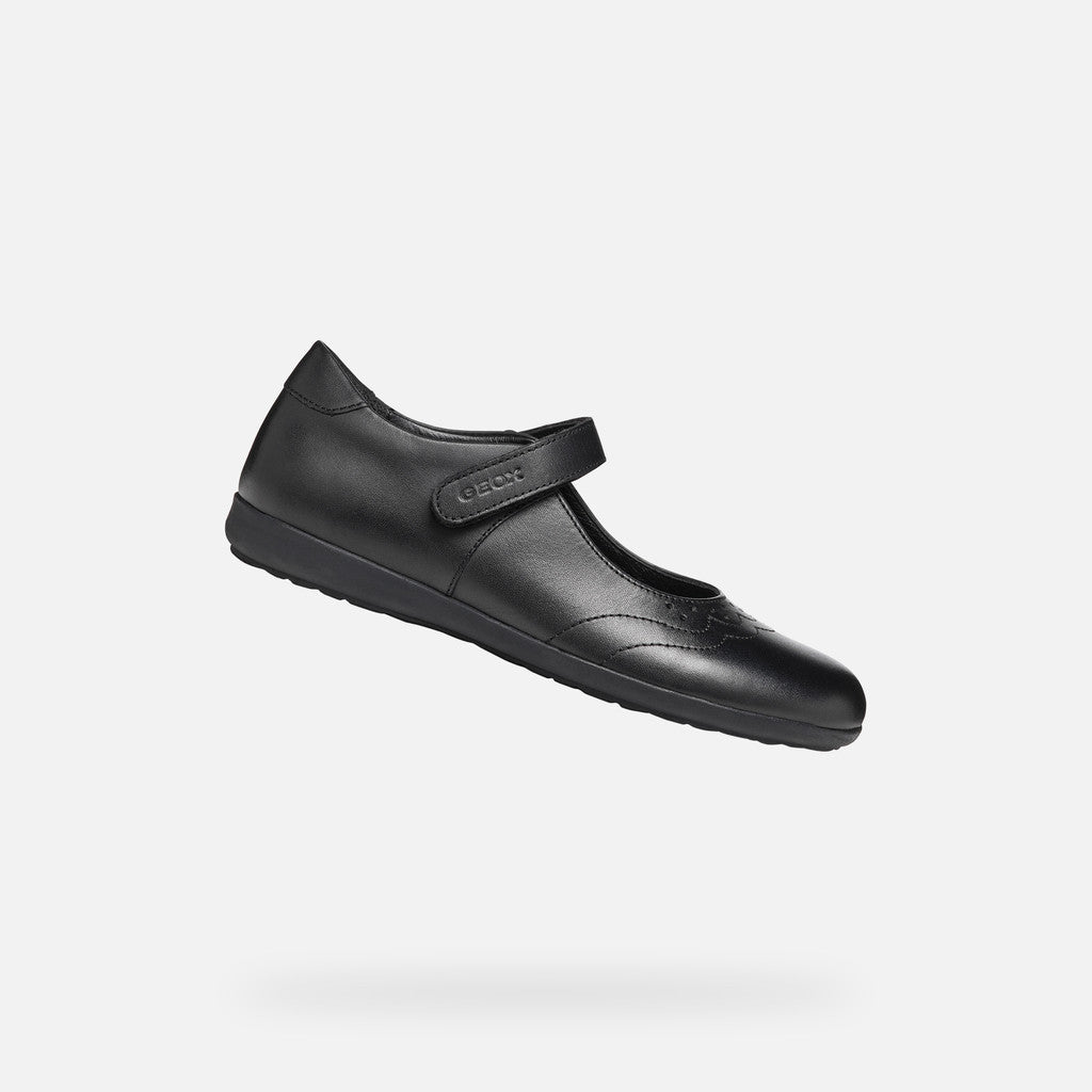 Geox | J46MDI | Iberide Girl | Velcro School Shoe | Black Leather