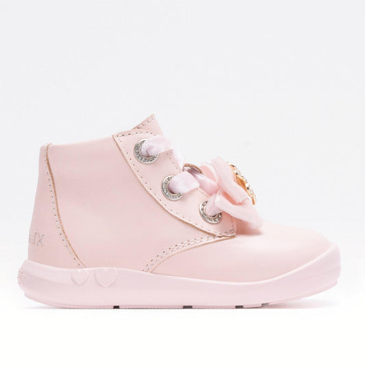 Lelli Kelly MXHH4309 is a Girls Lace and Zip Boot in pink with a diamante brooch design attached to the front. Right side view.