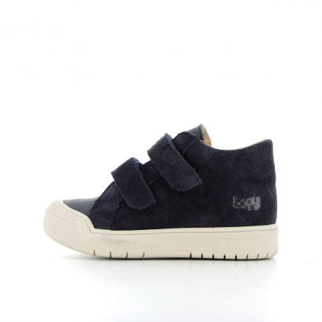 A boys velcro boot by Bopy, style Volexor in navy. Left side view.