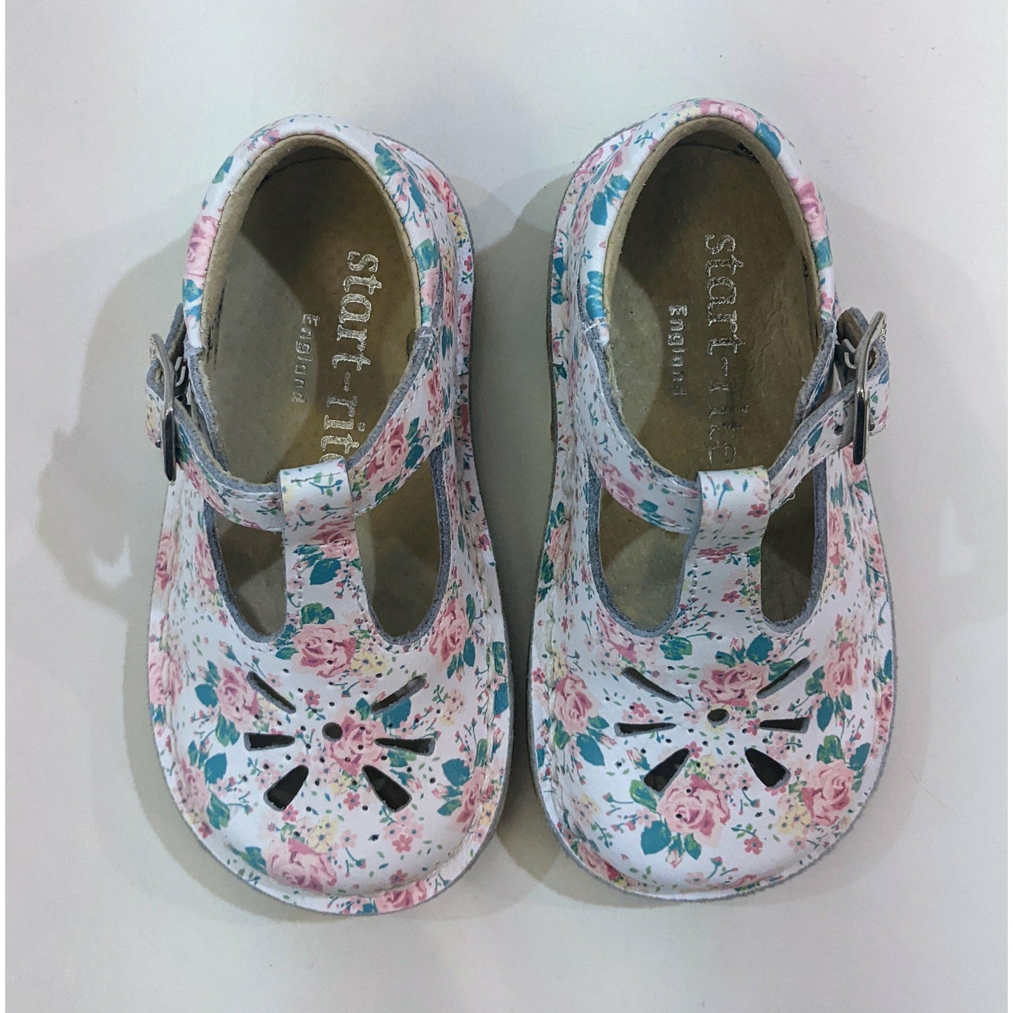 Start-Rite | Lottie | Girls T-Bar Shoe | White Floral Leather