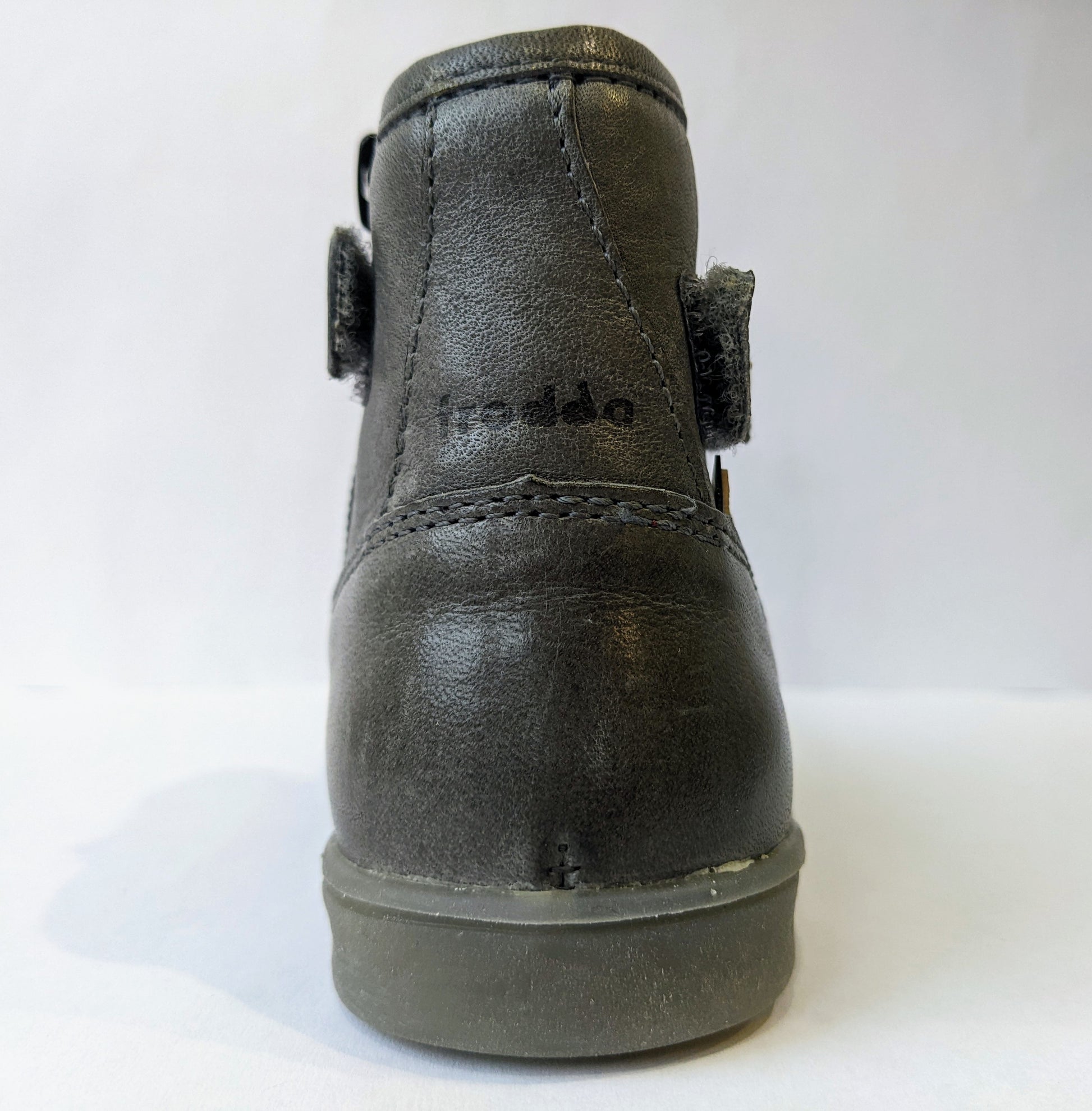 A boys waterproof ankle boot by Froddo, style G2160034-1 , in grey leather with toe bumper. Back view.