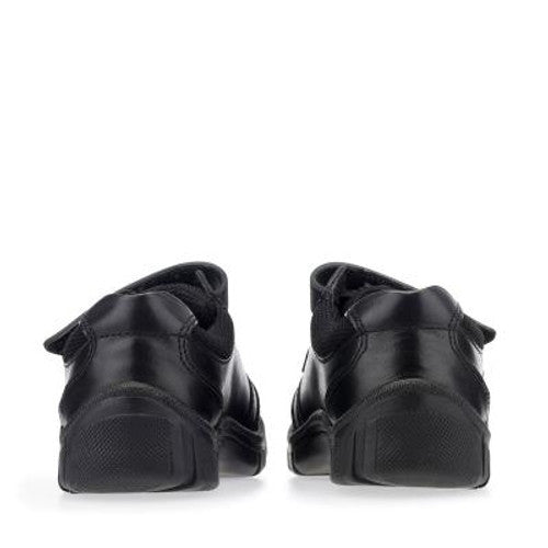 A pair of boys school shoes by Start Rite,style Luke, in black leather with double velcro fastening. Back view.